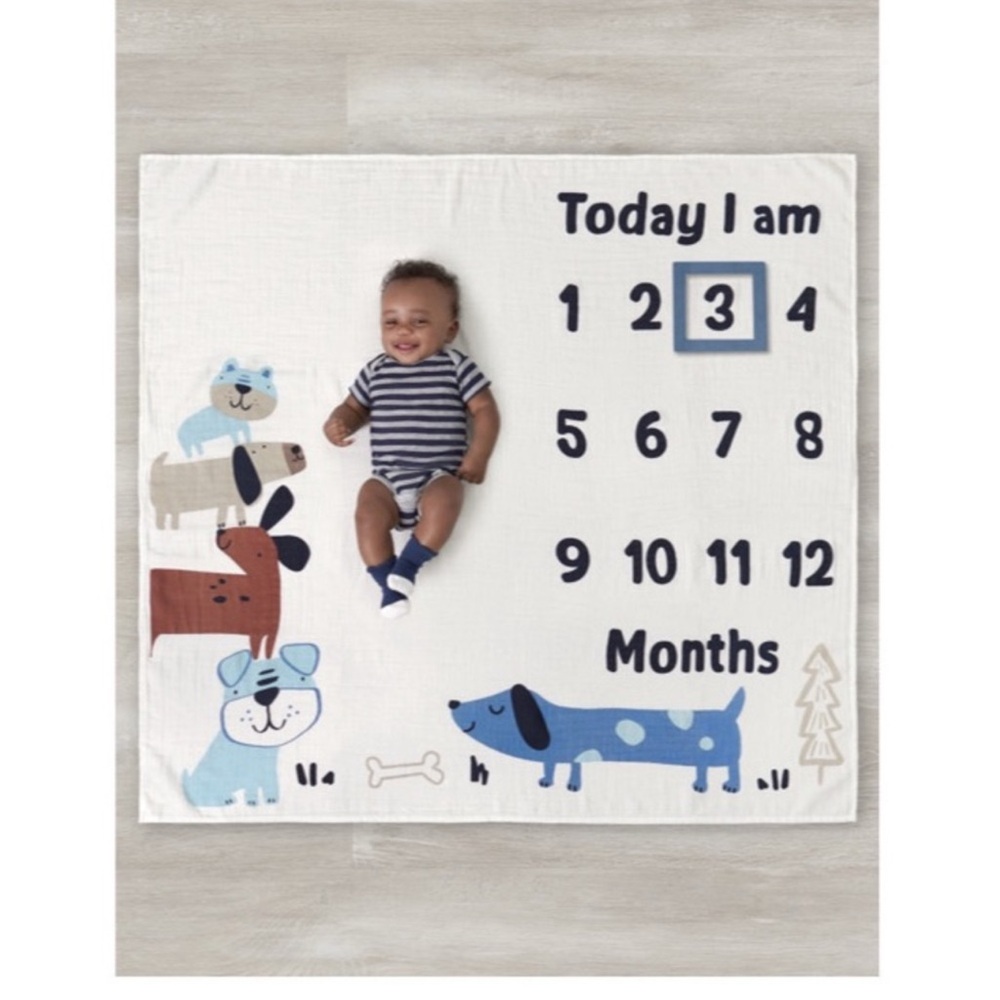 GERBER BABY BOY MILESTONE BLANKET, 2-
Piece BLUE DOGS